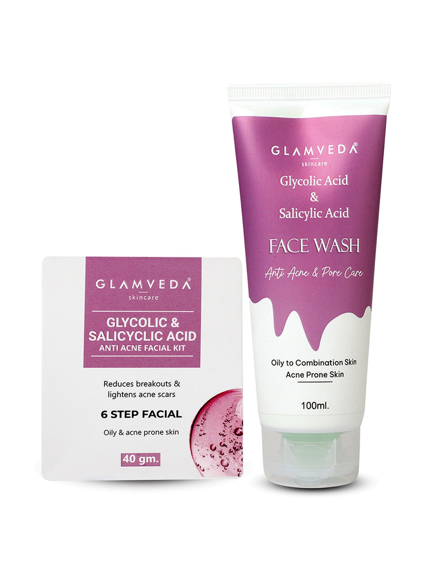 Glamveda Glycolic & Salicylic Acid Anti Acne Face Wash and Facial Kit Combo