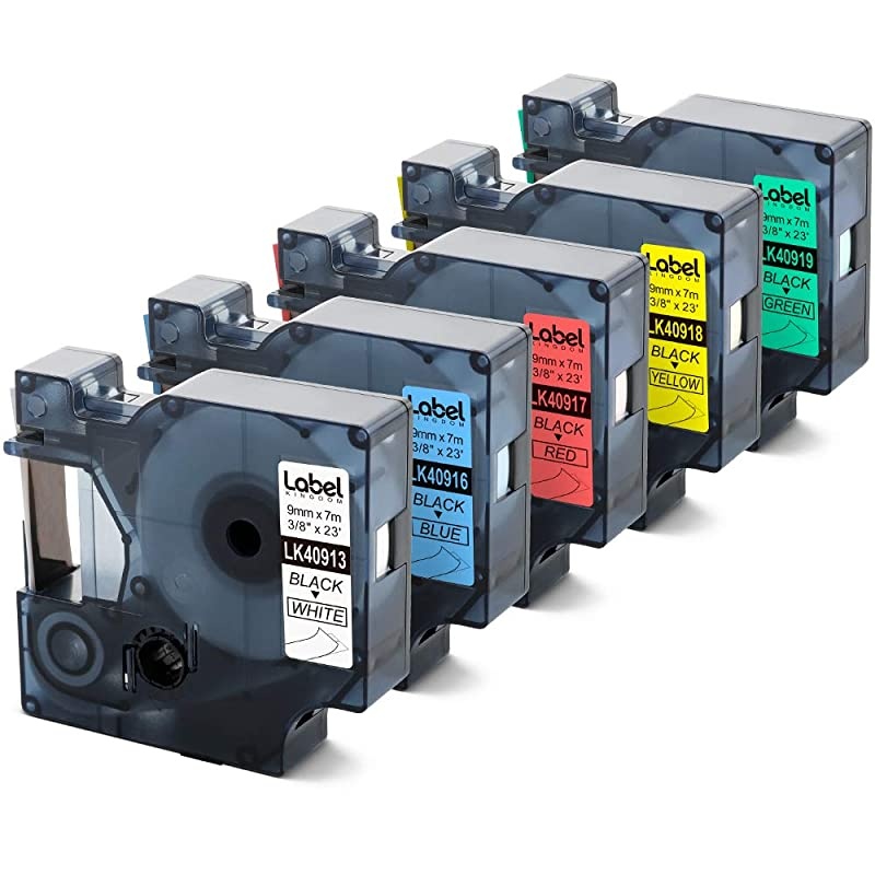 Compatible Tape Replacement for DYMO Standard 9mm Refill 38 Inch x 23 Feet 40913 40916 40917 40918 40919 Black on WhiteBlueRedYellowGreen for LabelManager 160 210D 5 Pack
