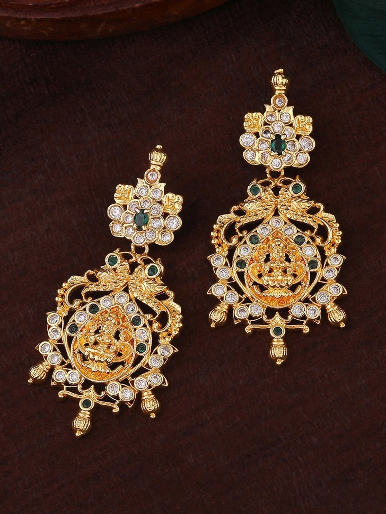 Estele Gold-Plated CZ Lakshmi Devi Design Dangler Earrings