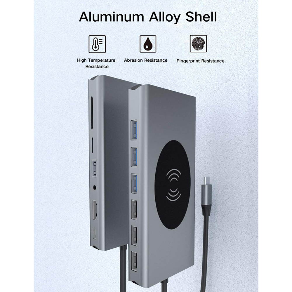 15-in-1 USB C Hub Adapter for MacBook Pro - W/Wireless Charging, 4K HDMI,1080P VGA,PD Port, Ethernet Port,SD Card Reader, 3 USB 3.0, 4 USB 2.0, 3.5mm Audio Port for Pixelbook XPS, More Type C Latops