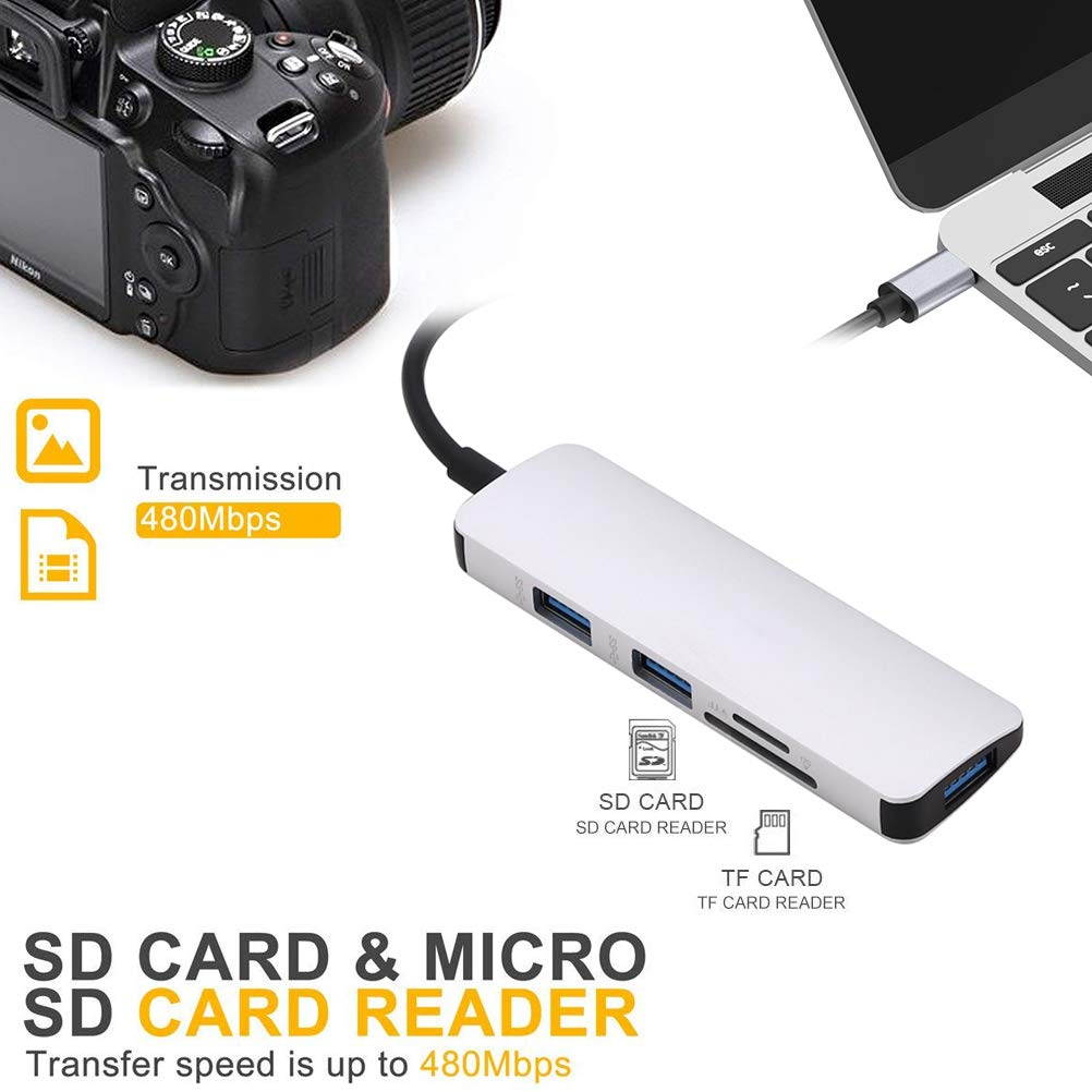 Type-C Card Reader with 3 x USB 3.0 HUB, USB-C to USB SD TF HUB, USB C to SD/TF Card Reader.