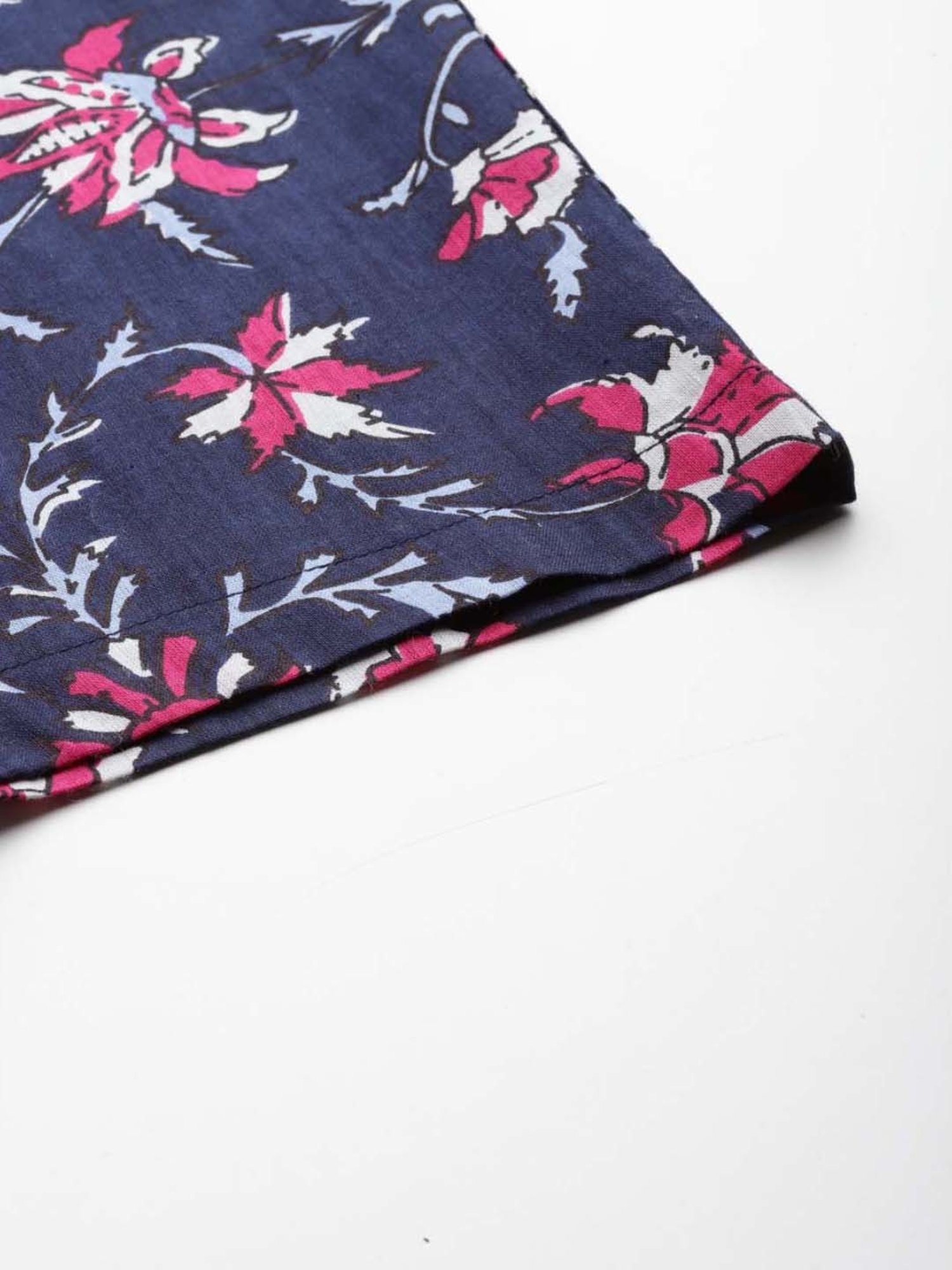 Prakrti Navy Cotton Floral Print Crop Top Pant Set With Jacket