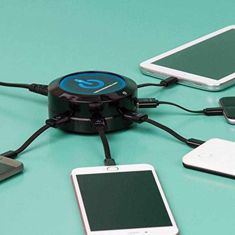 ChargeHub X5 - 5-Port USB Charger Desktop Charging Station 2.4A Per Port/25W - SmartSpeed Technology for iPhone X/8/7/6 Plus, iPad, Galaxy S9/S8/S7, Nexus, LG & Other Devices - Round (Black)