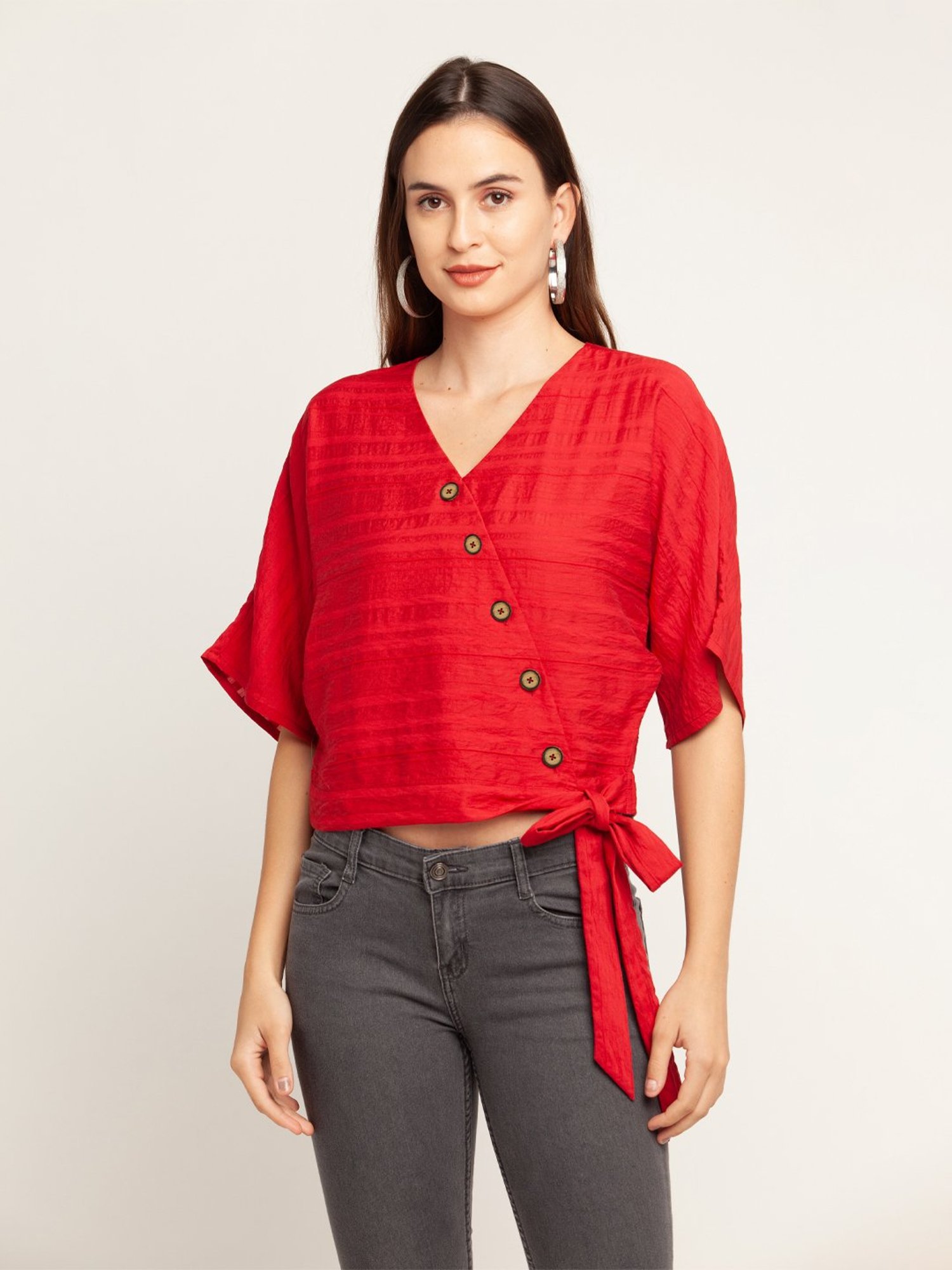 Zink London Red Regular Fit Crop Top