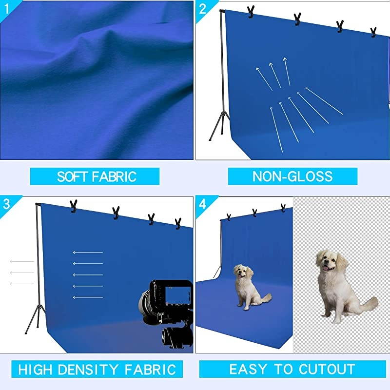 9X15ft Blue Background with 4 Clips Muslin BackdropPhoto StudioCollapsible High Density Screen for Video Photography and Television
