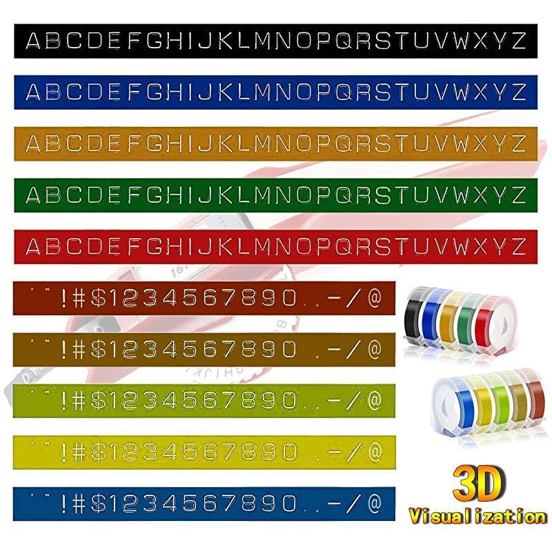 Tape Compatible with Dymo Label Maker, 3/8'' x 9.8' Colorful 3D Plastic Organizer Xpress Tape Compatible with Dymo Office Mate II and Old School Label Makers