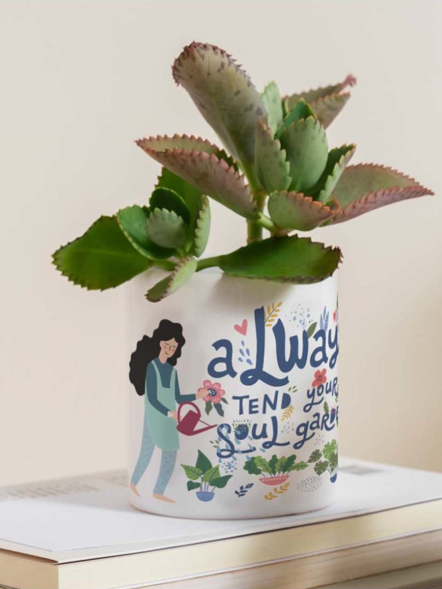 Gathari White & Blue Ceramic Desk Planter