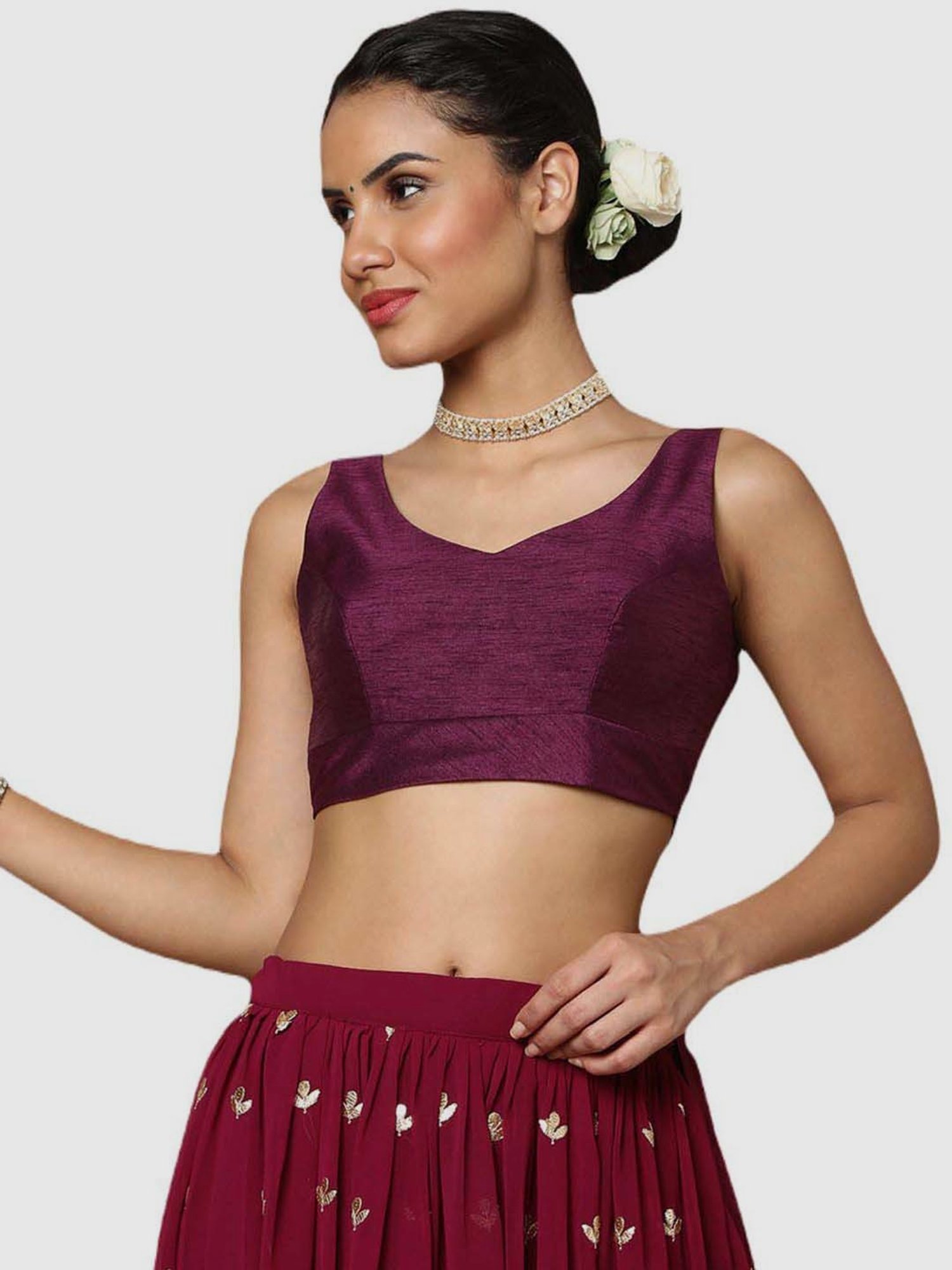 Salwar Studio Purple Textured Readymade Blouse