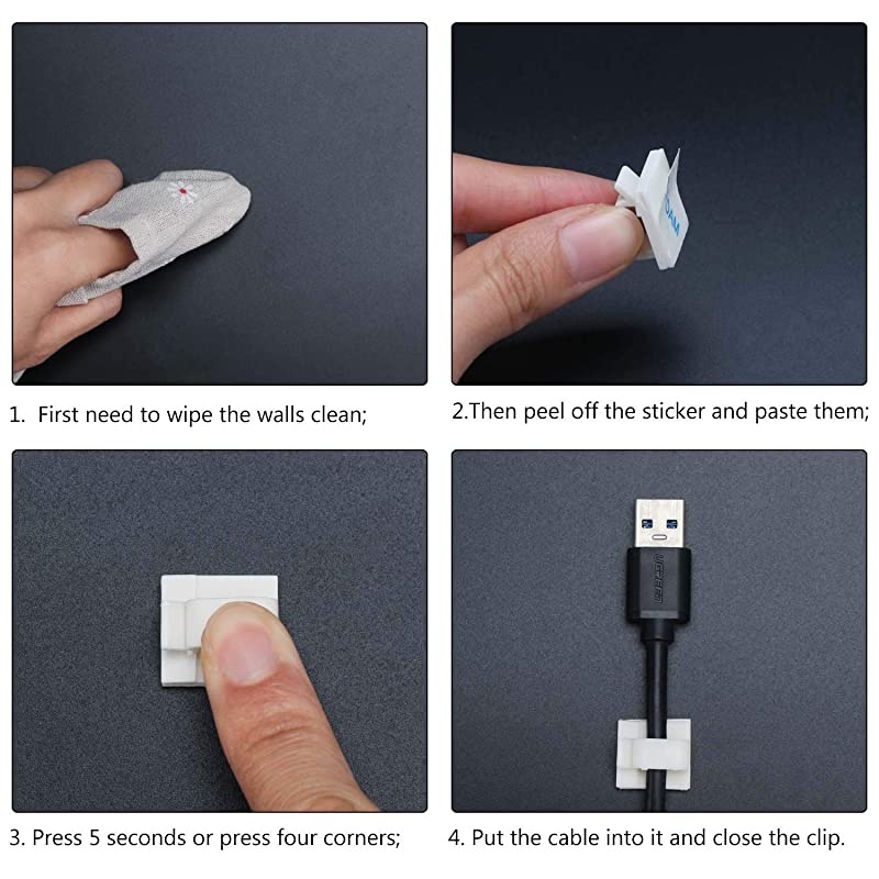 Wire Clips White Adhesive 100PCS  Self Adhesive Cable Clips Cord Organizer Wire Management Flat Ethernet Cable Holder Clamps Sticky Cable Tie Holder for Wall Car Office and Home Desk