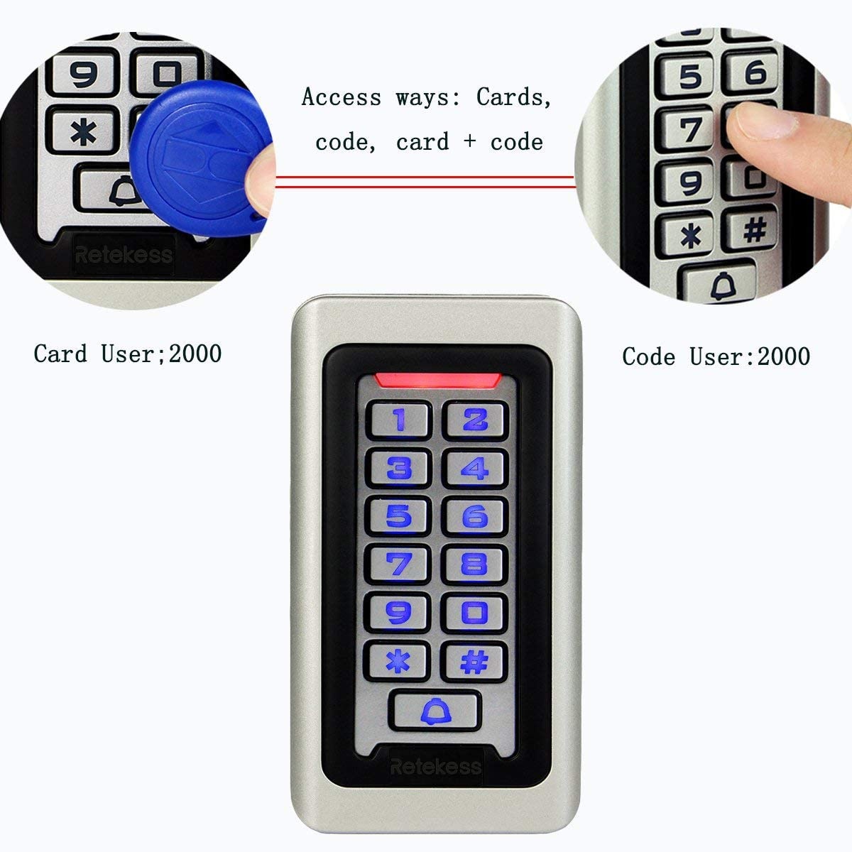 Retekess T-AC03 Access Control Keypad RFID Keypad Door Access Control Stand-Alone Keypad 2000 Users Wiegand 26-bit Support Proximity RFID Card