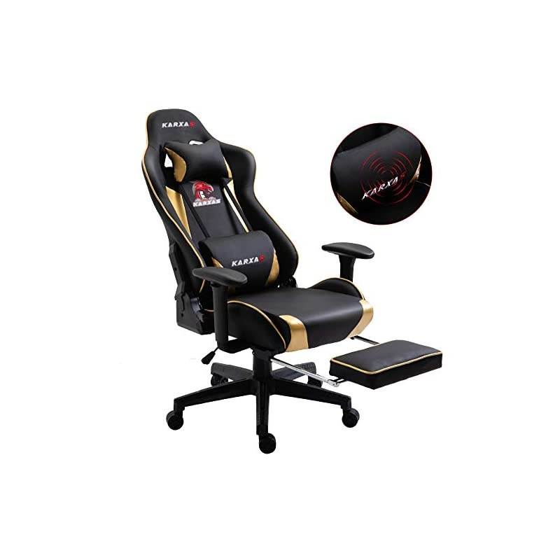 Adjustable Gaming Chair - Upgrade Office Mute Gaming Chair PC with Footrest and Lumbar Pillow Support Massage Comfortable High-Back PU Leather Computer Seat for Adults (Golden)