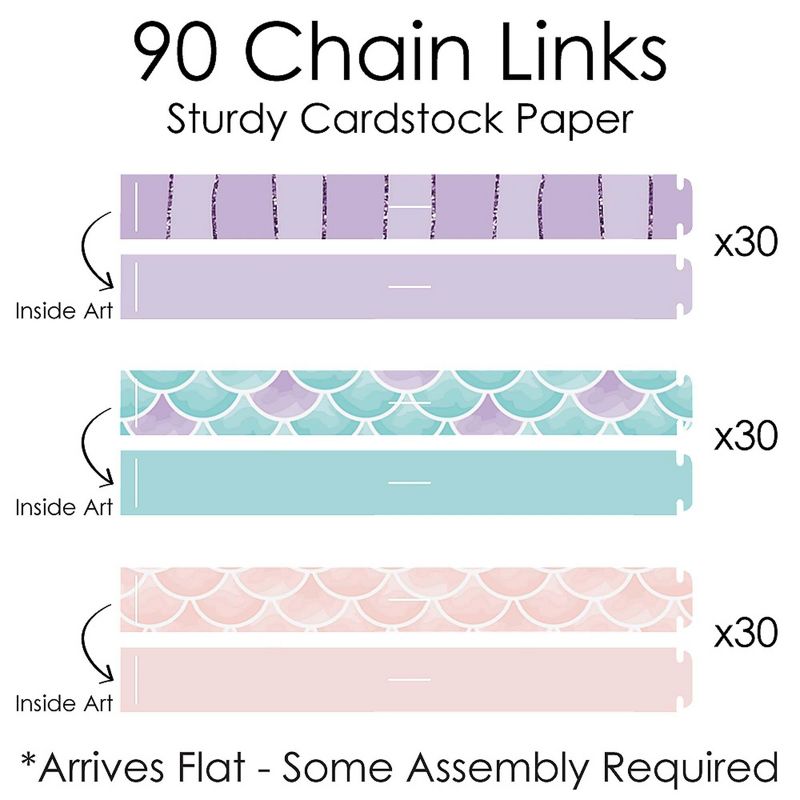 Big Dot of Happiness Let's Be Mermaids - 90 Chain Links and 30 Paper Tassels Decor Kit - Baby Shower or Birthday Party Paper Chains Garland - 21 feet