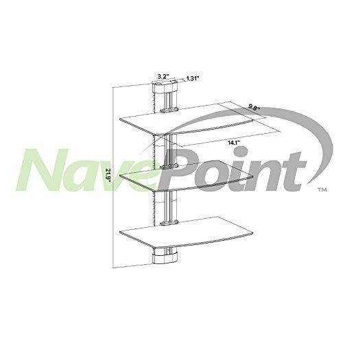NavePoint Wall Mount Bracket Triple Medium Glass Floating Shelf For DVD DVR VCR Cable Box Receiver Component Mounting Under LCD TV