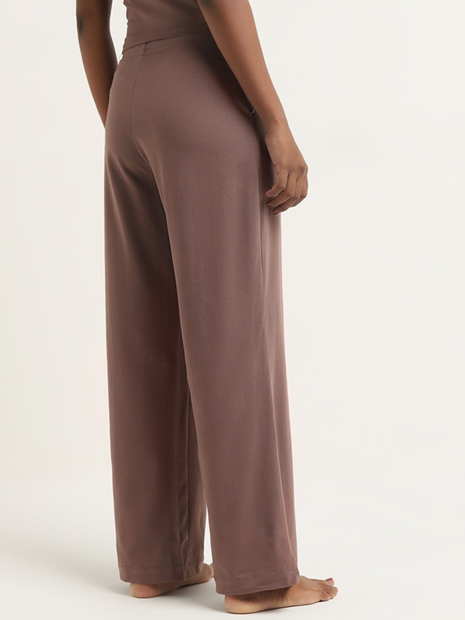 Superstar by Westside Brown Solid High-Rise Cotton Blend Pants