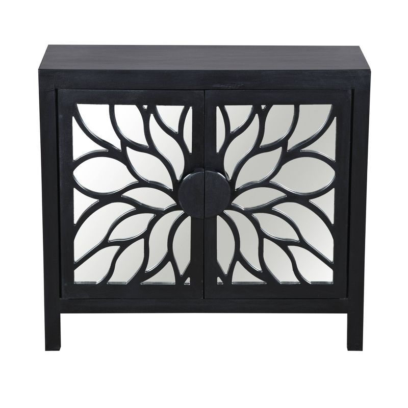 32" Rustic Accent Storage Cabinet with Flower Design Mirrored Front Black - The Urban Port