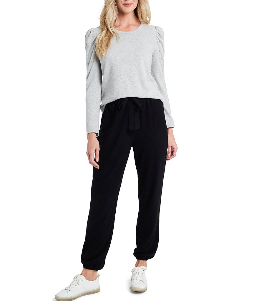 CeCe Long Sleeve Rhinestoned Puff Shoulder Knit Top