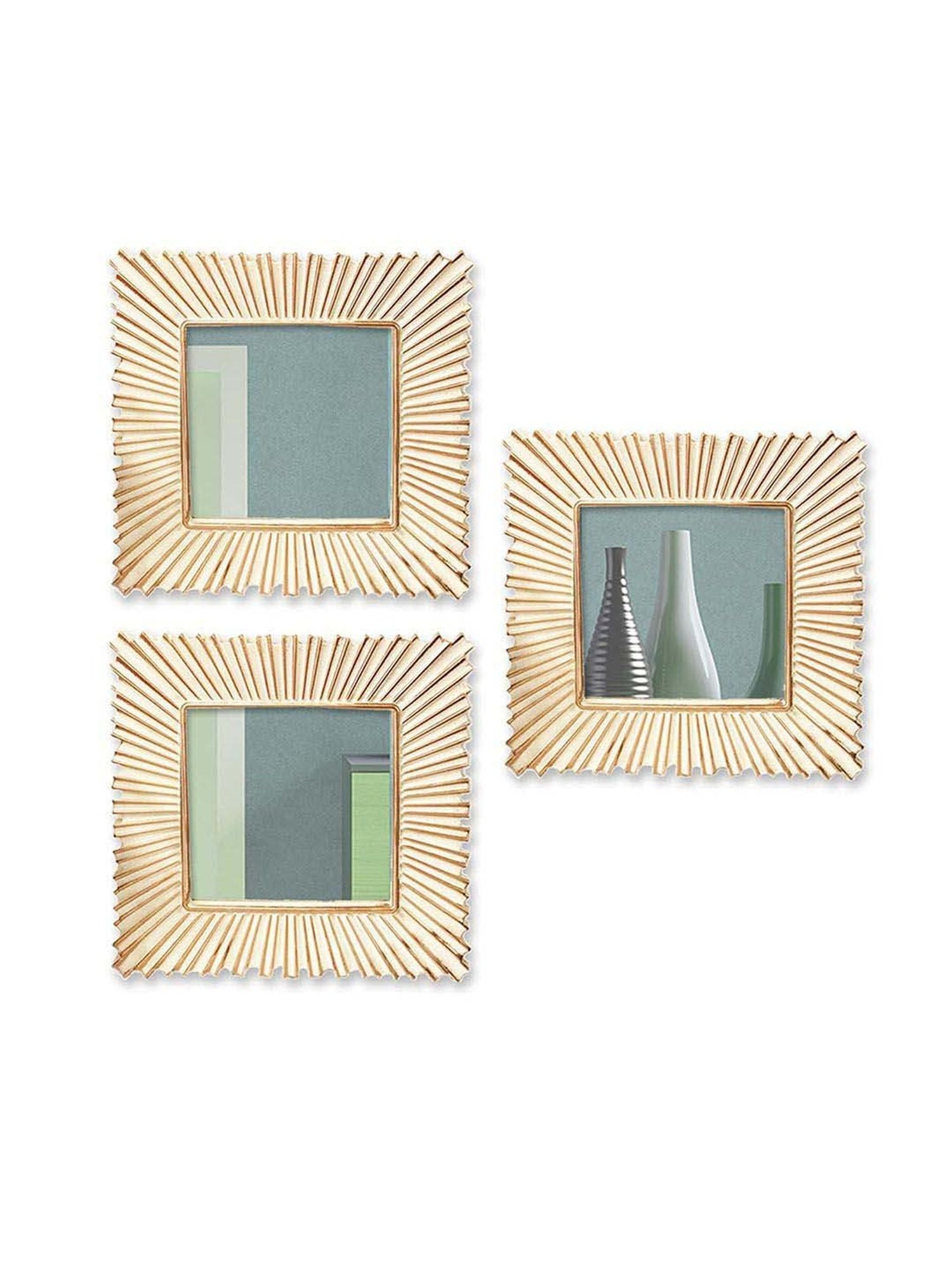 Art Street Gold Plastic Decorative Square Shepe Wall Mirror - Set of 2