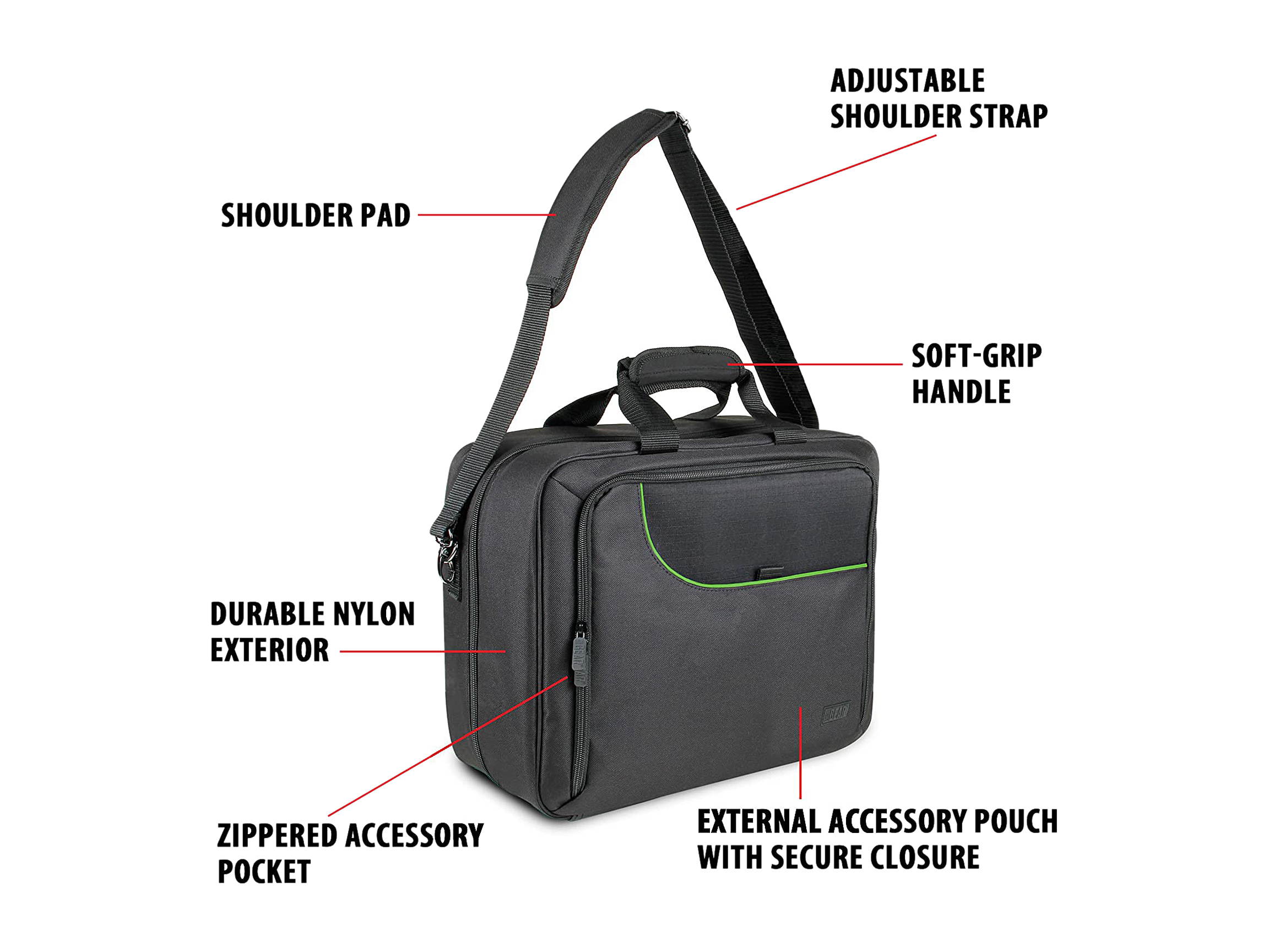 USA GEAR Console Carrying Case - Xbox Travel Bag Compatible with Xbox One and Xbox 360 with Water Resistant Exterior and Accessory Storage for Xbox Controllers, Cables, Gaming Headsets - Green