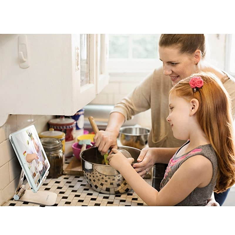 Cell Phone Stand Foldable  Aluminum Phone Holder Phone Stand and Cable Organizer for Charging Desktop Cell Phone Holder Adjustable Phone Stand Dock for iPhone iPad/Mini Samsung Tablets - Gold