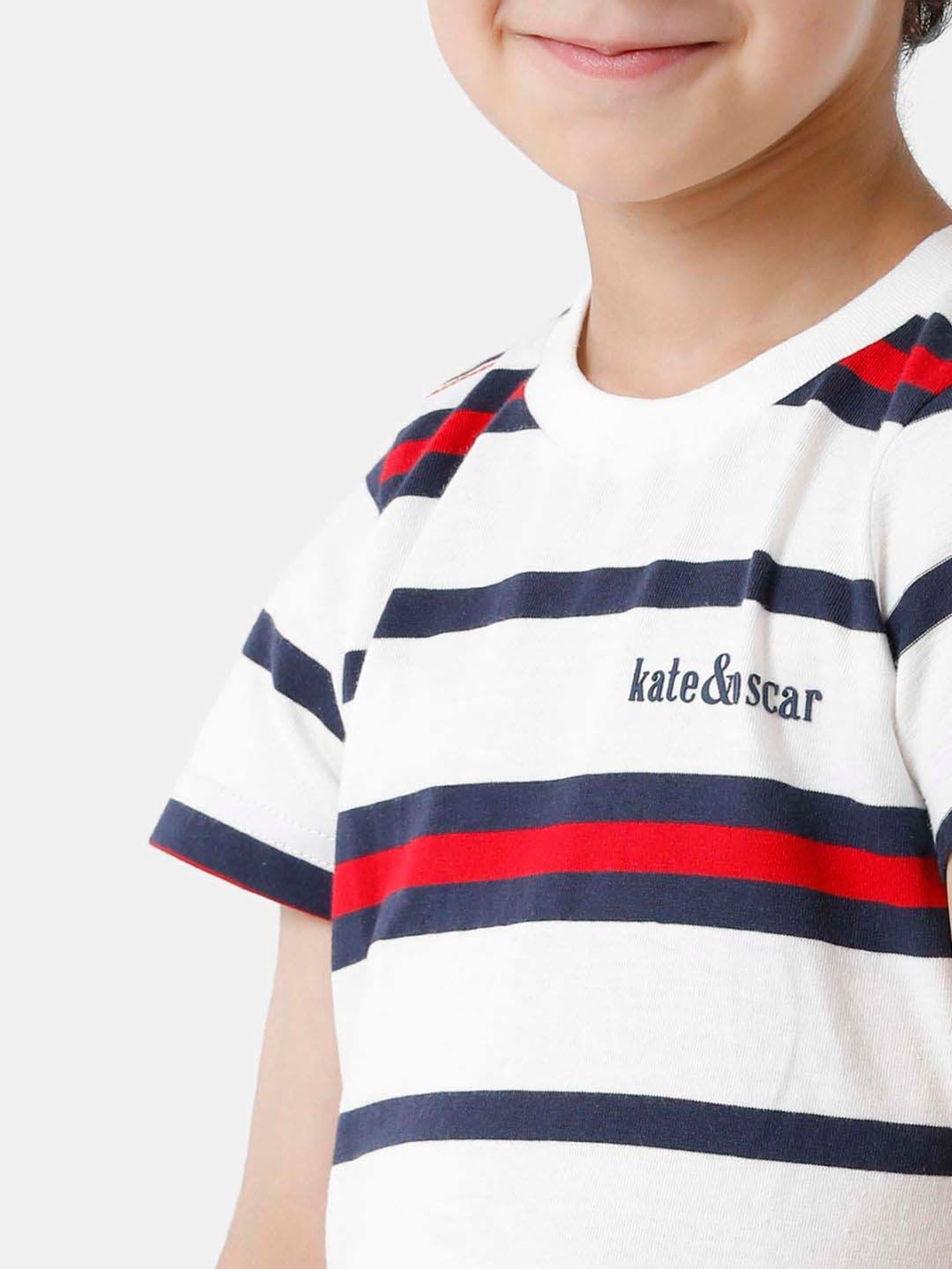 Kate & Oscar Kids White & Red Cotton Striped T-Shirt