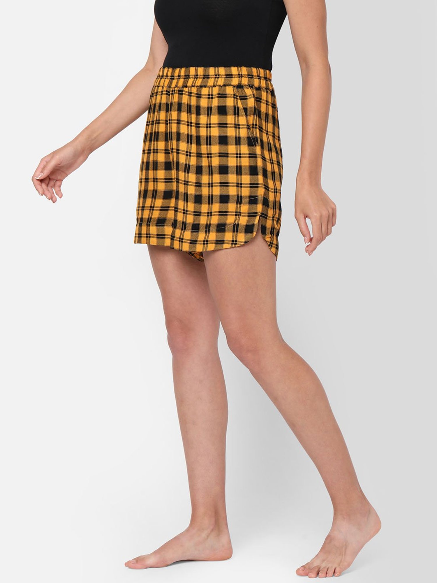 Mystere Paris Yellow & Black Checks Shorts