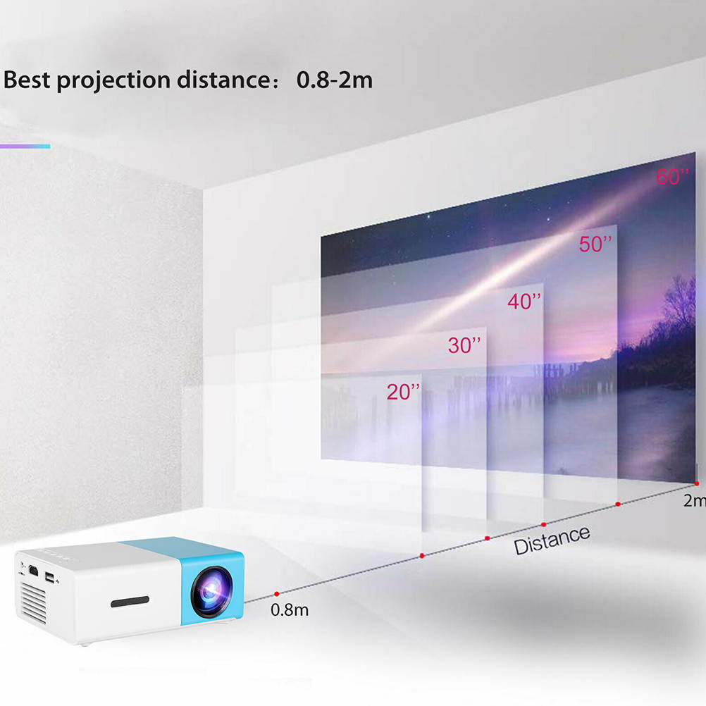 FRCOLOR YG300 Mini Projector 1080P LED 600 Lumens Screen Mirroring Home Theater Projector 80 Inch Display Compatible Laptop Smartphone &mdash; Sky Blue