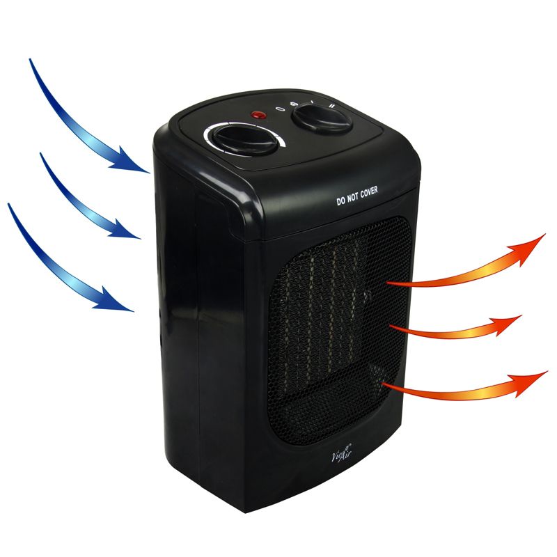 Vie Air 1500W Portable 2 Settings Home Black Ceramic Heater with Adjustable Thermostat