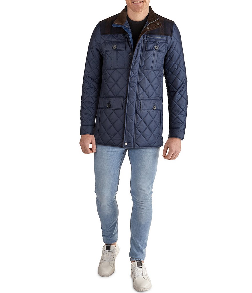 Cole Haan Mixed-Media Zip Front Quilted Jacket