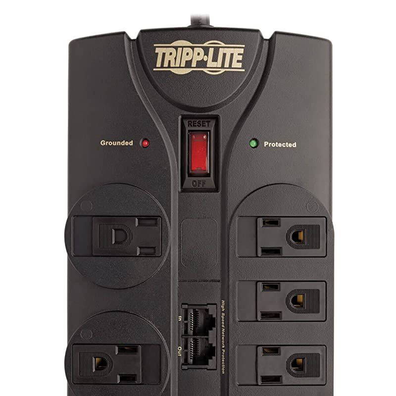 Lite 8 Outlet Surge Protector Power Strip 10ft Cord RightAngle Plug TelModemCoaxEthernet Protection RJ11 RJ45 amp $250000 INSURANCE TLP810NET