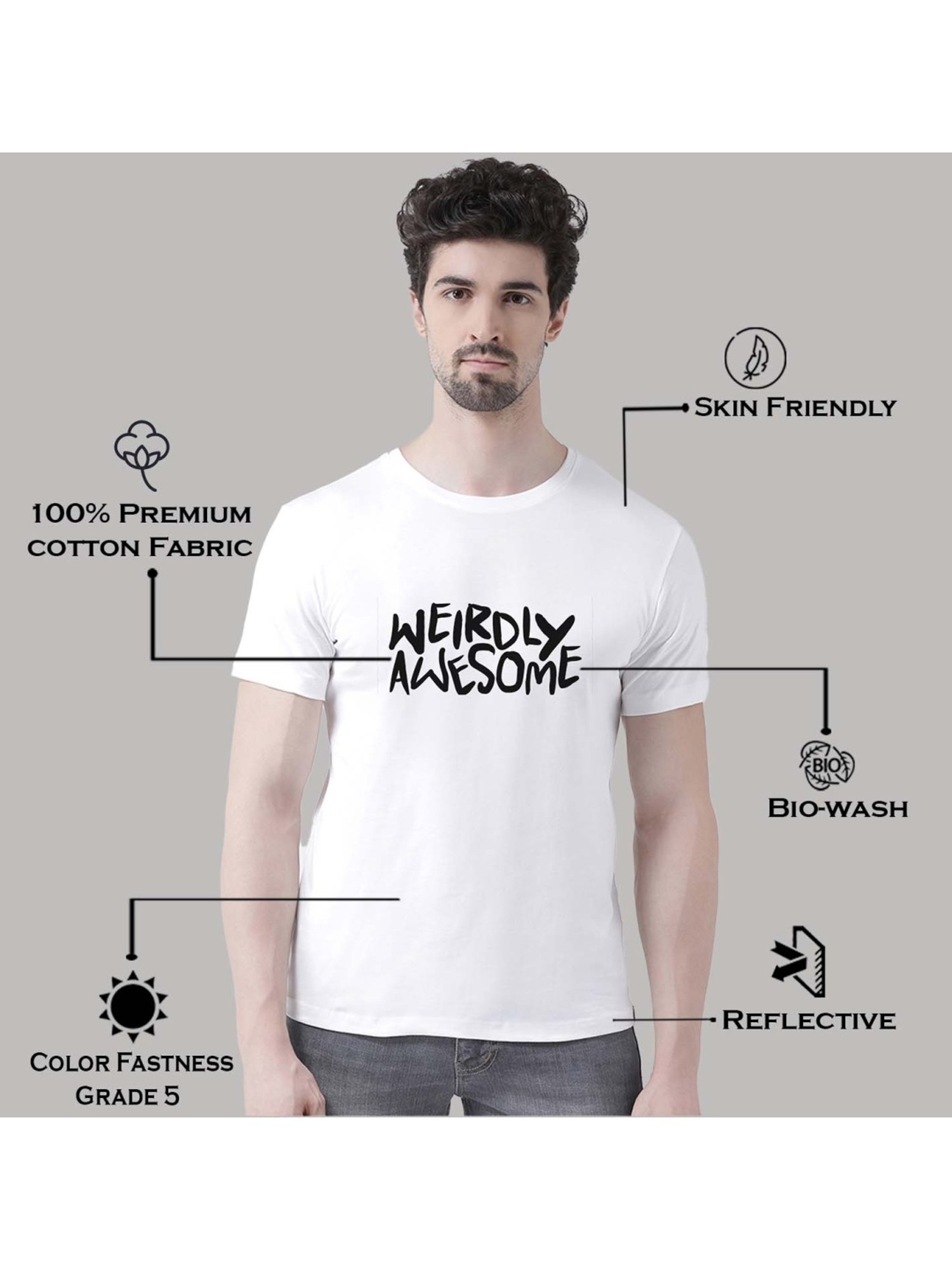 Friskers White Cotton Slim Fit Printed T-Shirt