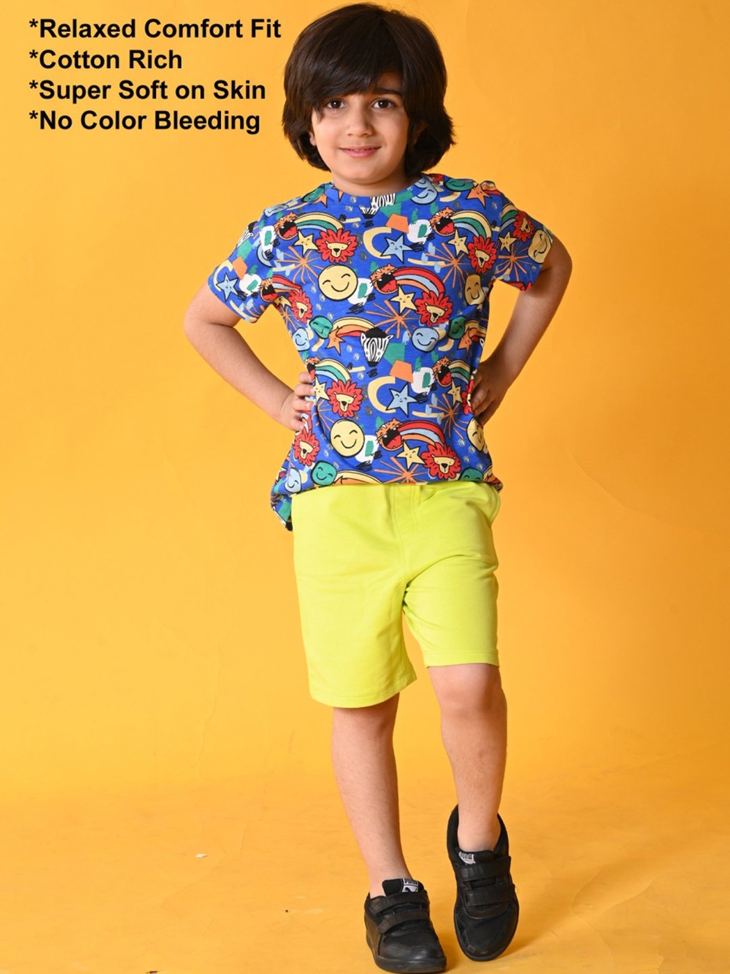 Anthrilo Kids Blue & Green Cotton Printed T-Shirt Set