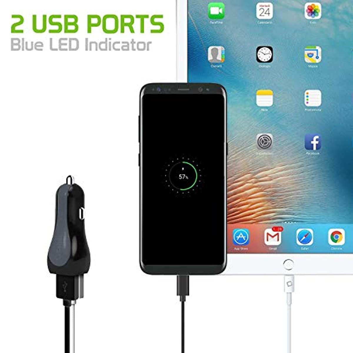Cellet High Powered 3 Amp (15 Watt) Type-C USB Car Charger with Extra USB Port & Type-C Cable Compatible for Apple iPad Pro 11-inch, Pro 12.9-inch