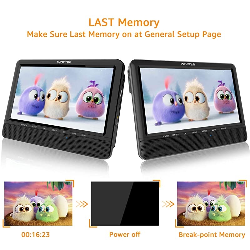 7.5&rsquo;&rsquo; Dual Screen DVD Player Portable Car Headrest Video Built-in 5 Hours Rechargeable Battery, Last Memory, Regions Free (Host DVD Player+ Slave Monitor)