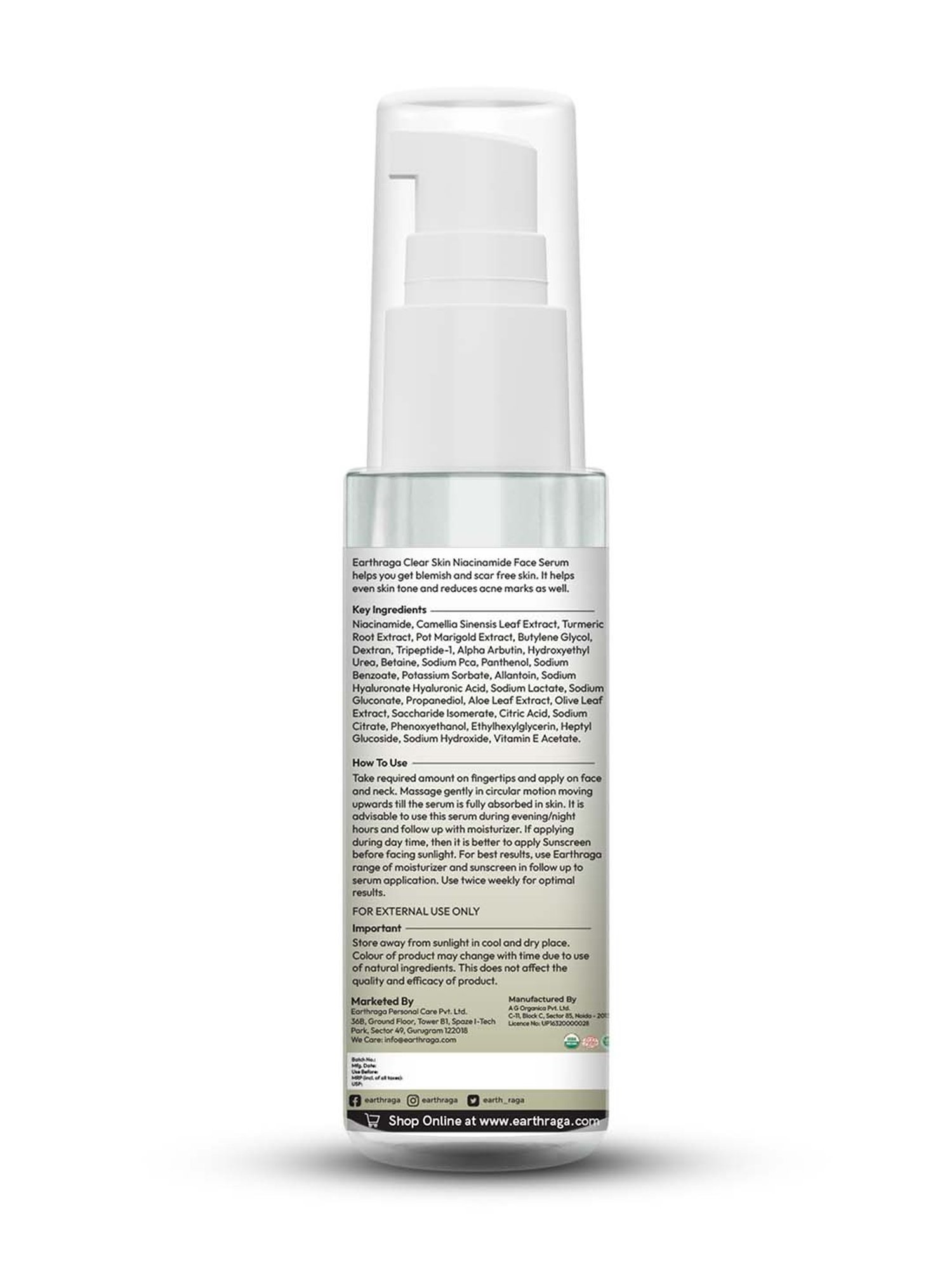 Earthraga Clear Skin Niacinamide Face Serum - 30 ml