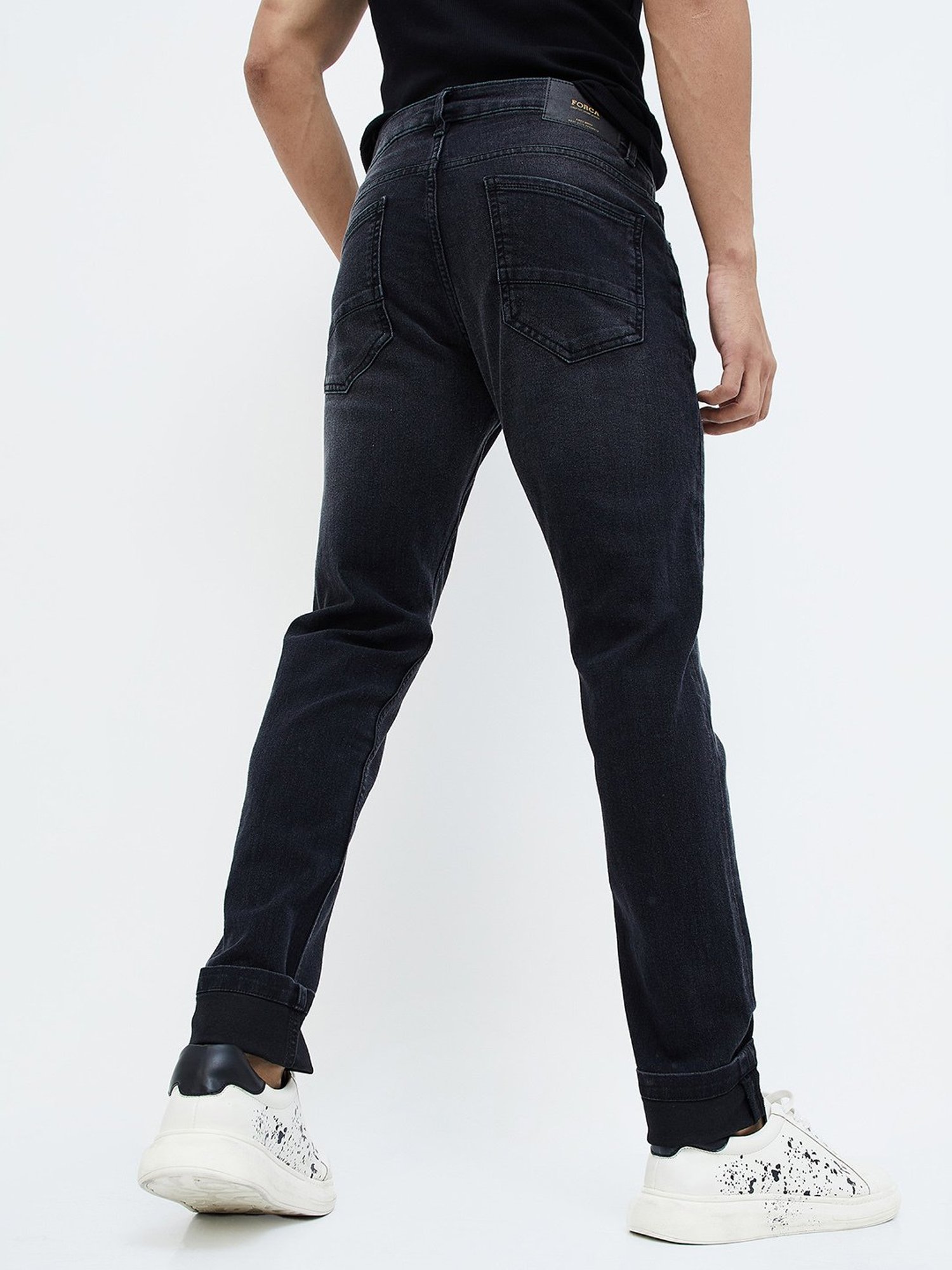 Forca by Lifestyle Black Skinny Fit Lightly Washed Jeans