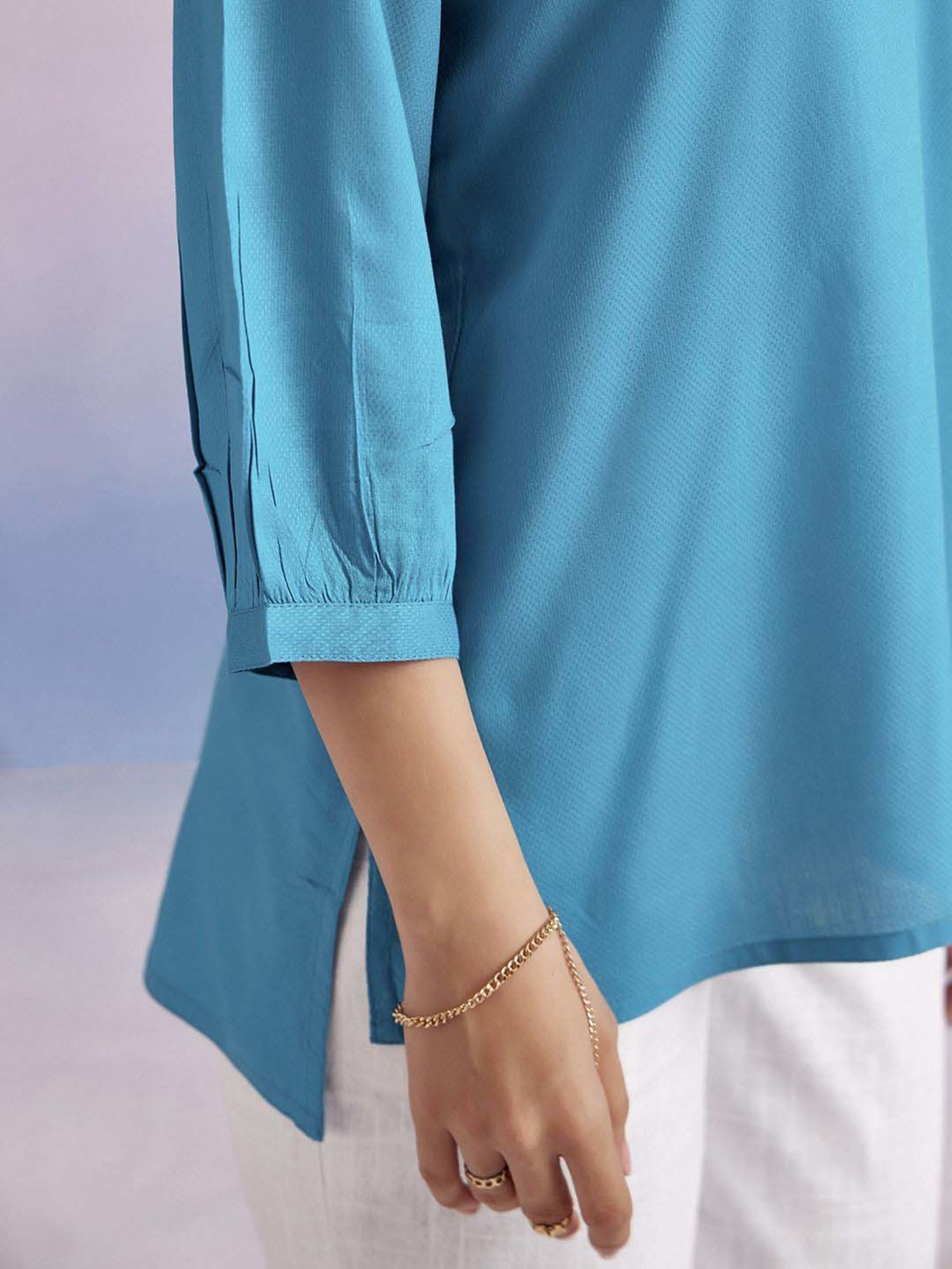 Jaipur Kurti Turquoise Self Pattern Top