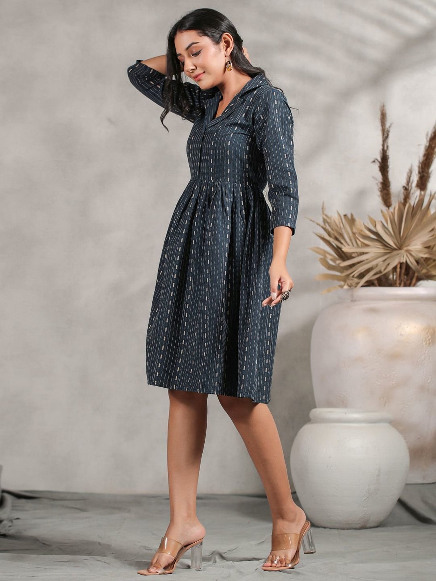 Anubhutee Navy Cotton Printed A-Line Dress
