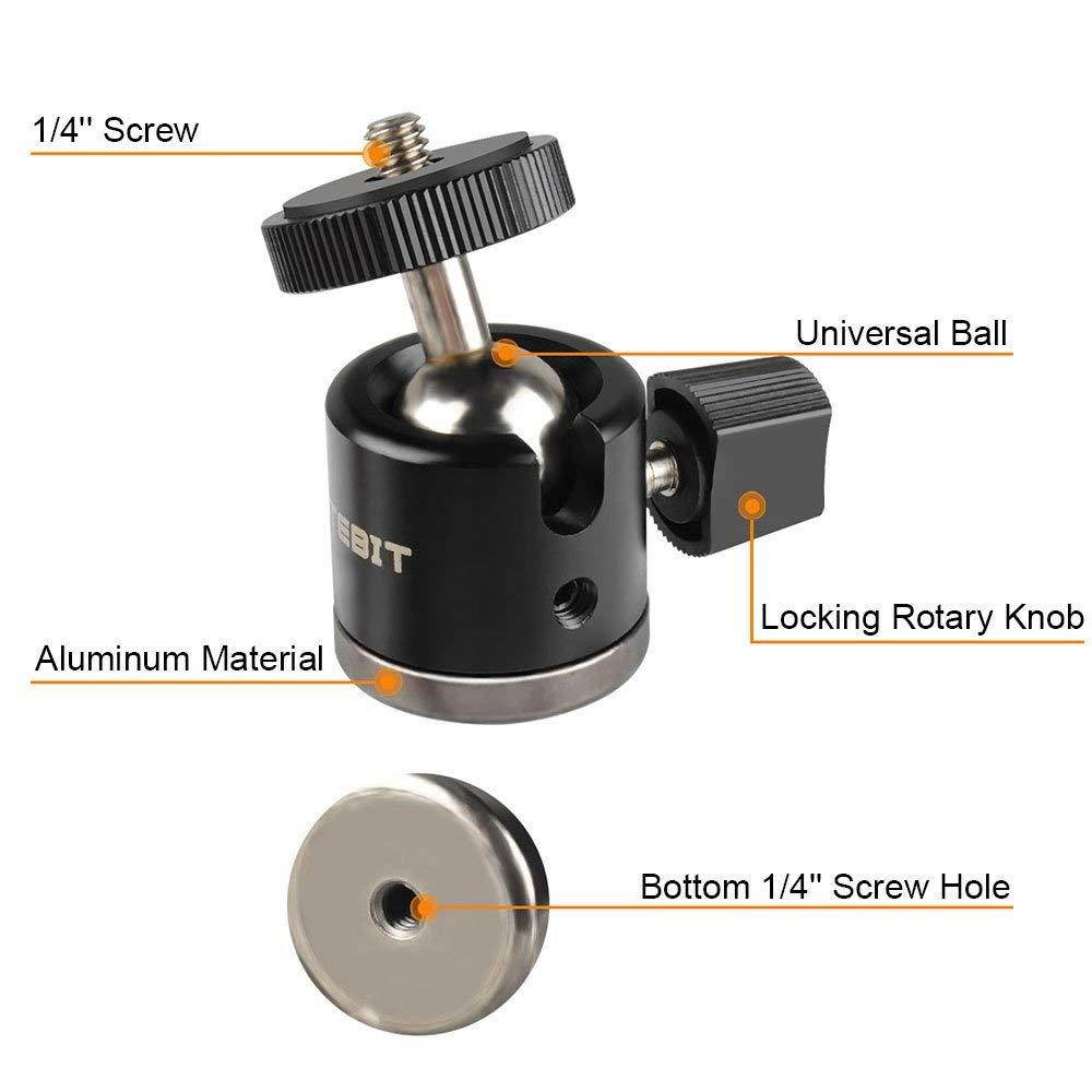 UTEBIT Ball Head Mini with Lock 360 Dgree Hot Shoe Tripod Mount Adapter Bottom Diameter 1.25inch Aluminum Ballhead Max Load 6.6lb Compatible for DSLR Camera/Video Recorder/Vive