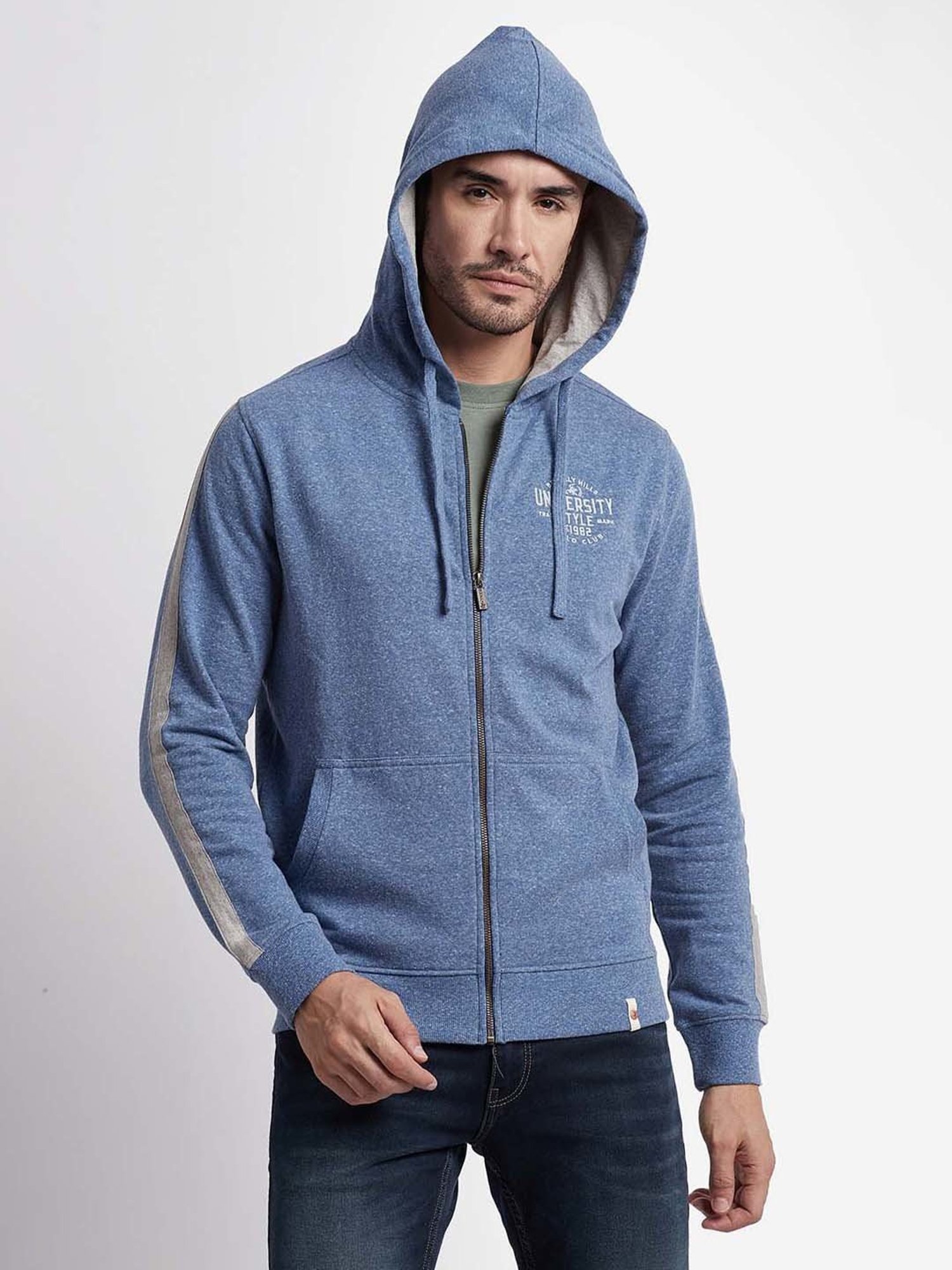 Beverly Hills Polo Club Blue Regular Fit Cotton Hooded Sweatshirt