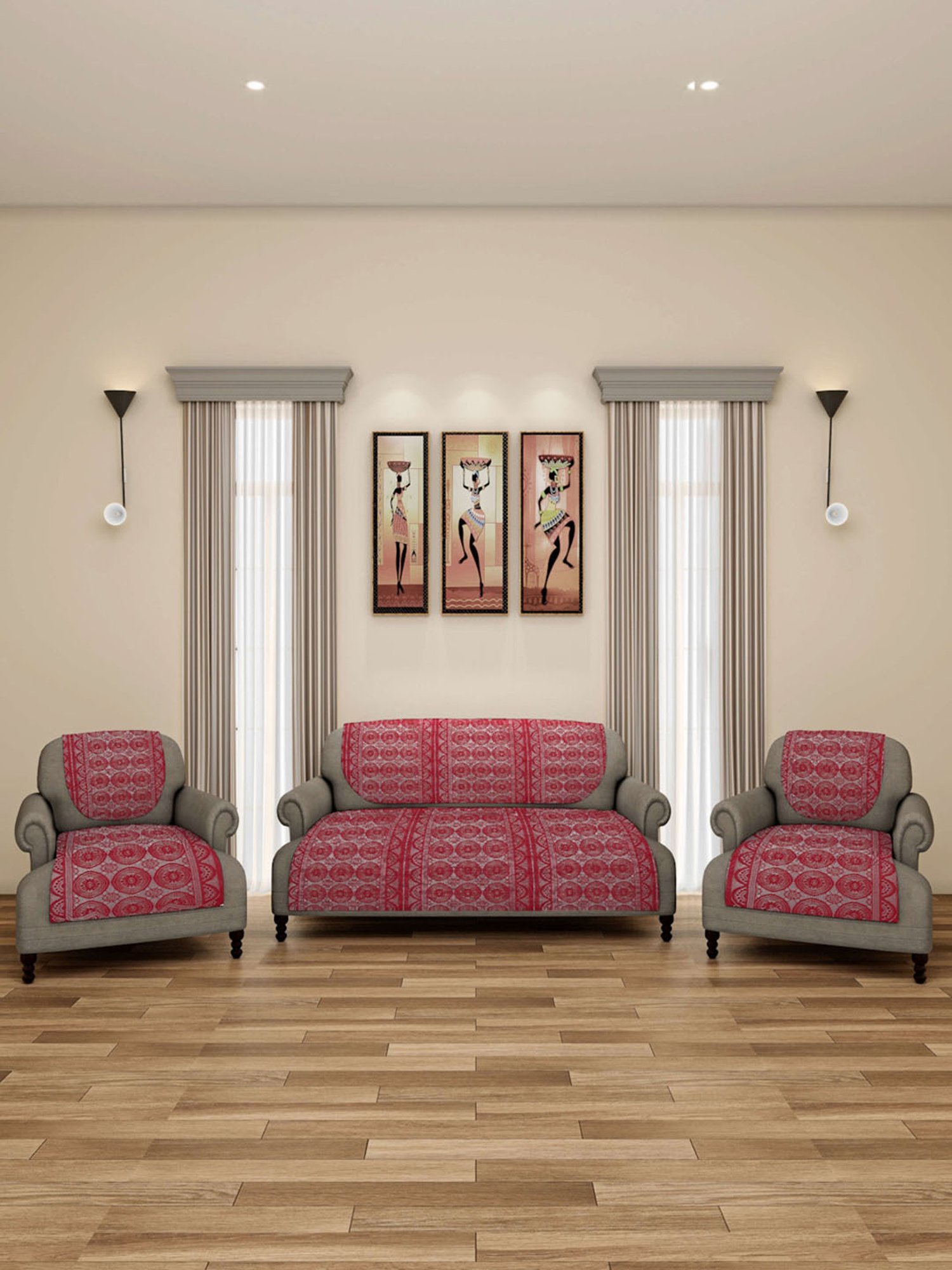 Romee Maroon Polyester Floral Sofa Covers