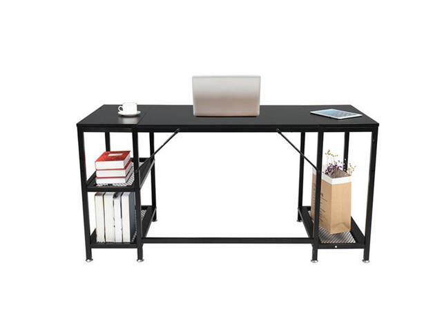 Computer Desk for Home Office,Laptop Desk with Metal Drawer,Industrial Study Writing Table with Storage Shelves,Simple Table with Splice Board,59 inches,Brown and Black,GT188