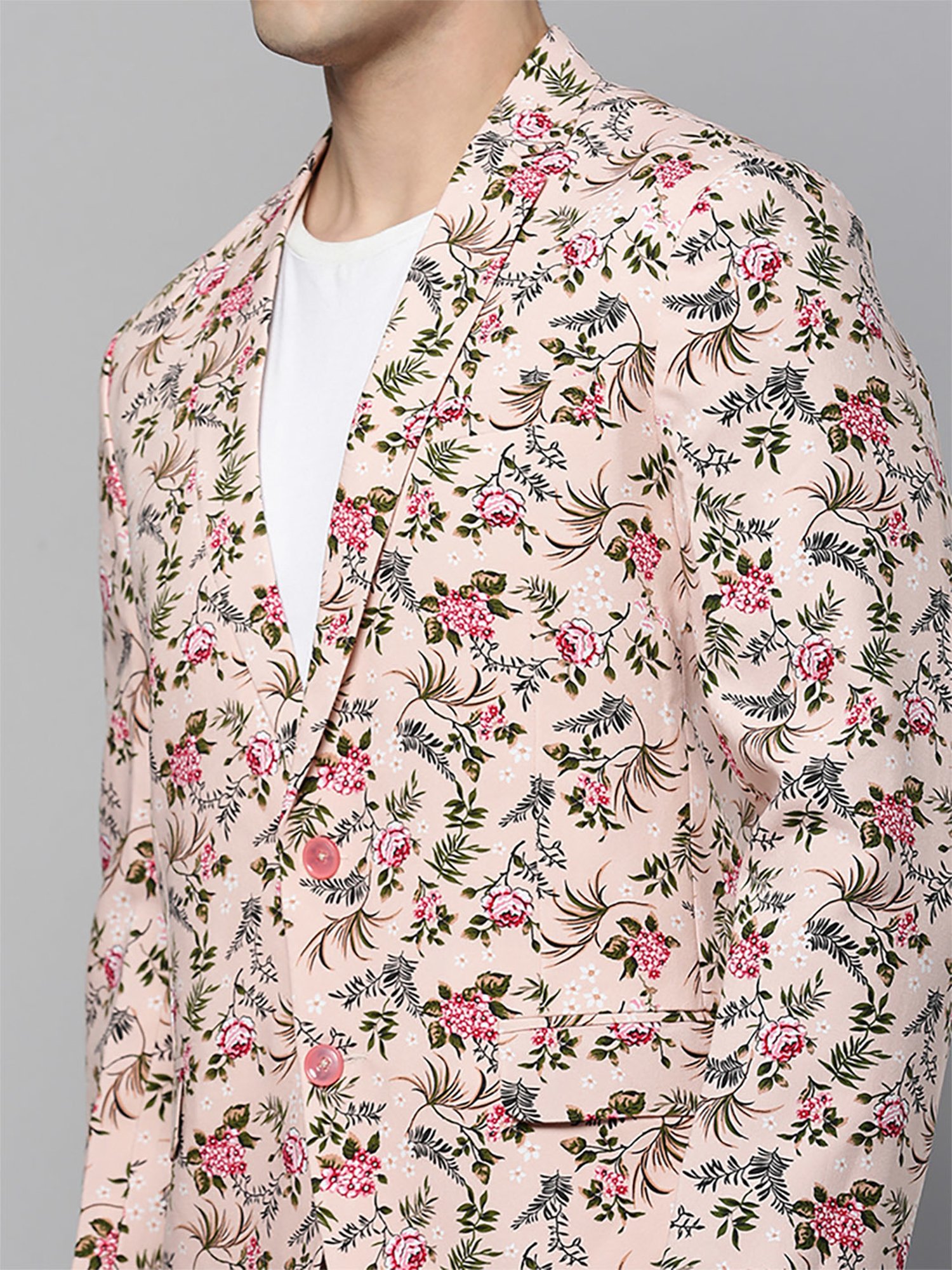 SHOWOFF Pink Cotton Slim Fit Floral Print Blazer