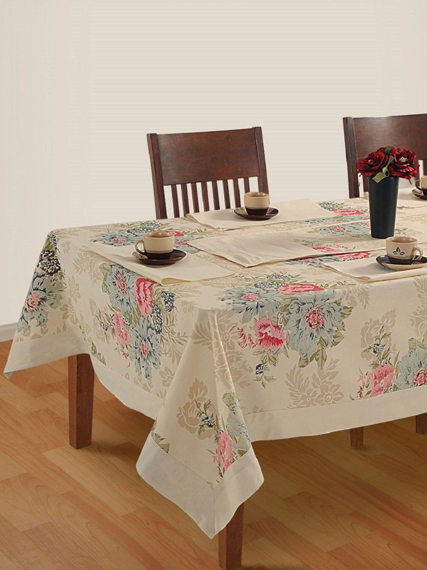 Swayam Beige & Brown 6 Seater Cotton 200 TC Table Cloth - Set of 1