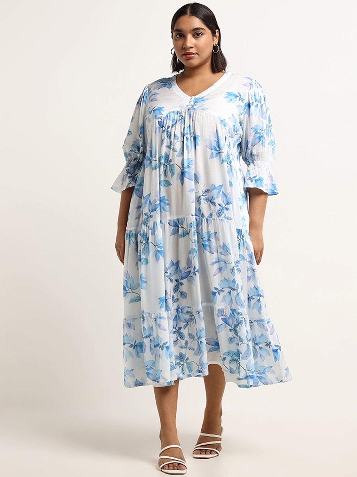Diza by Westside Blue Printed Tiered Dress