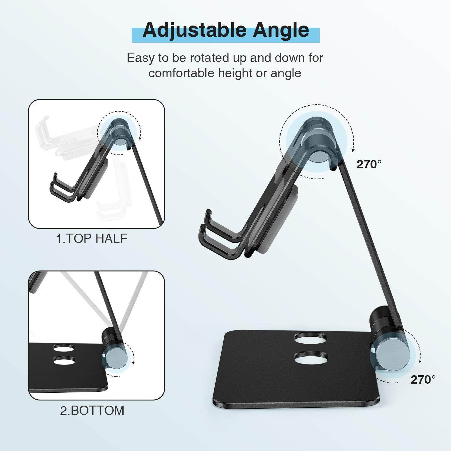 Cell Phone Stand for Apple Watch - OMOTON 2 in 1 Aluminum Foldable Charging Dock Stand for Apple Watch 5/4/3/2/1 and iPhone 11/11 Pro/11 Pro Max/XR/Xs/Xs Max (Black)