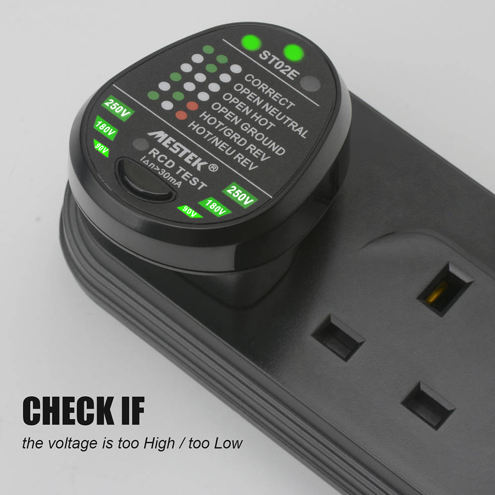 MESTEK Advanced RCD Electric Socket Tester Automatic Neutral Live Earth Wire Testing Circuit Polarity Detector Wall UK Plug Breaker Finder Electric Leakage Test with Voltage Backlight Display