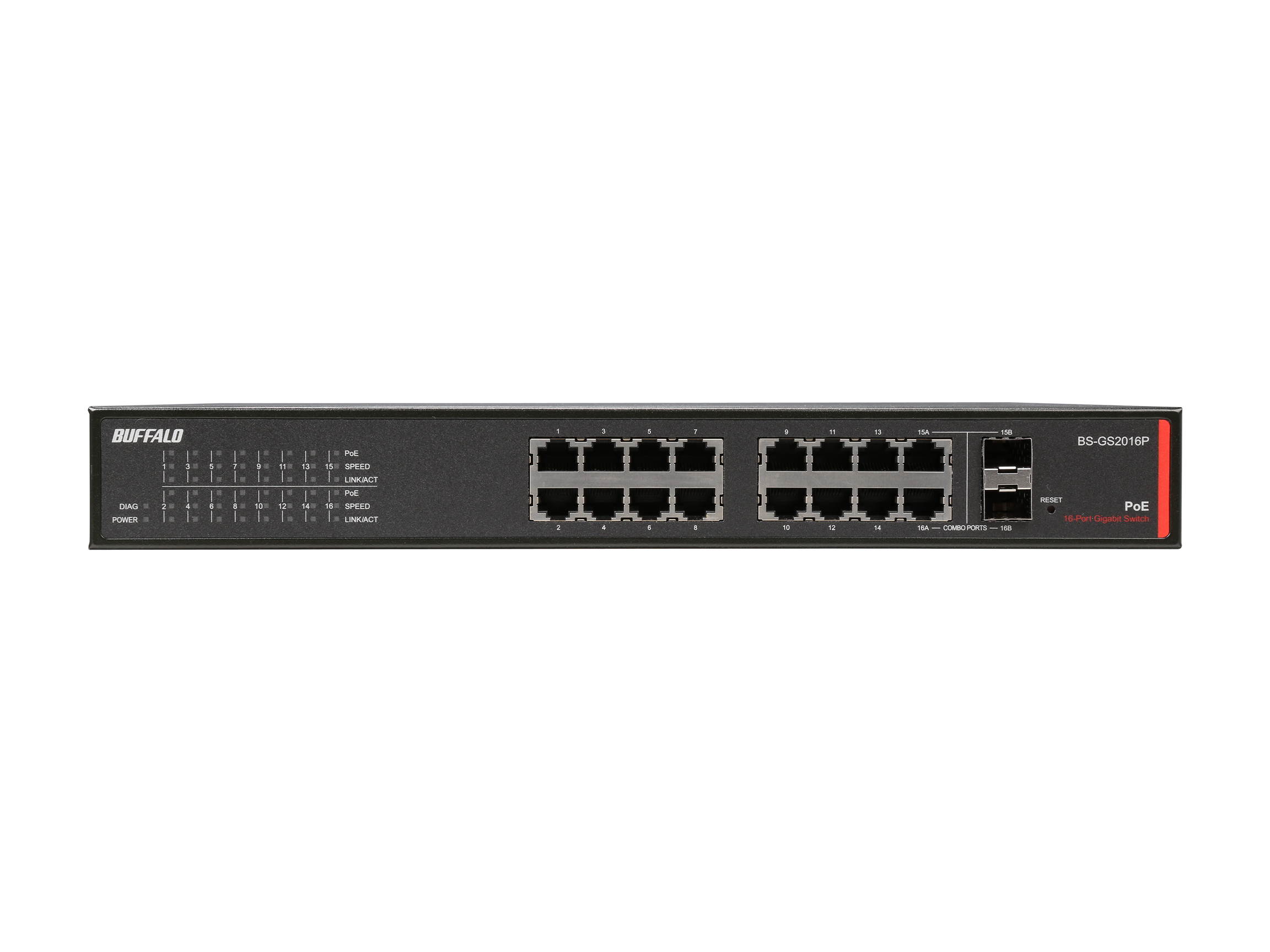 Buffalo BS-GS2016P 16-Port Gigabit Green Ethernet PoE Web Smart Switch with 2 SFP Slots