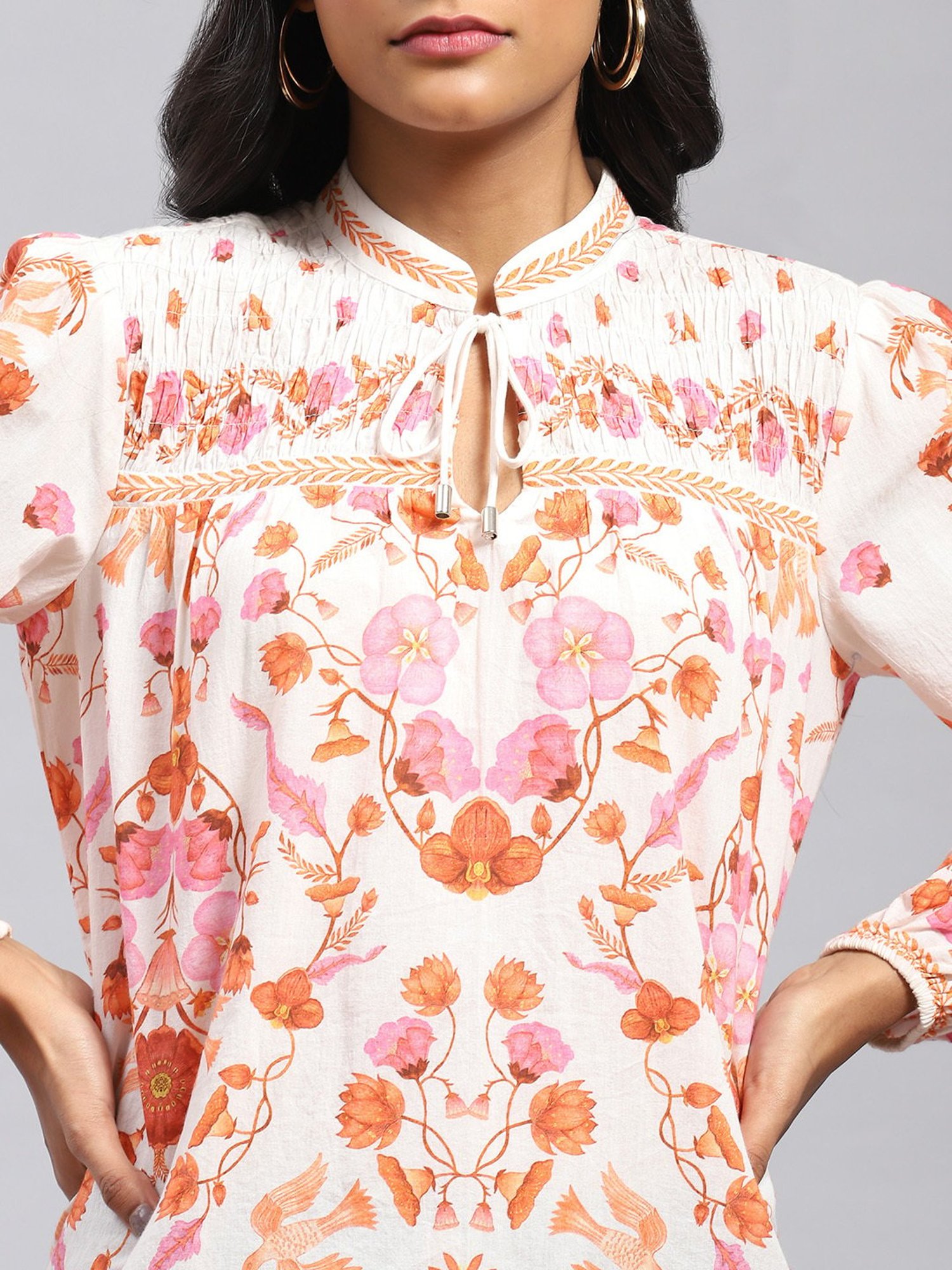 Label Ritu Kumar White Floral Print Top