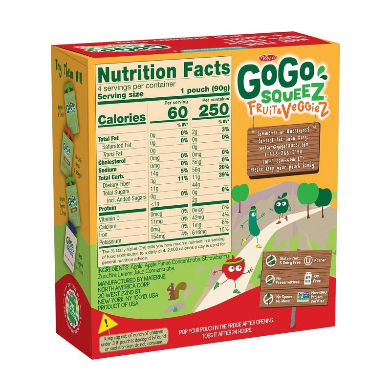 GoGo SqueeZ Fruit & VeggieZ Speedy Strawberry On-the-Go-Pouch, Apple, Strawberry, Zucchini 4ct / 3.2oz