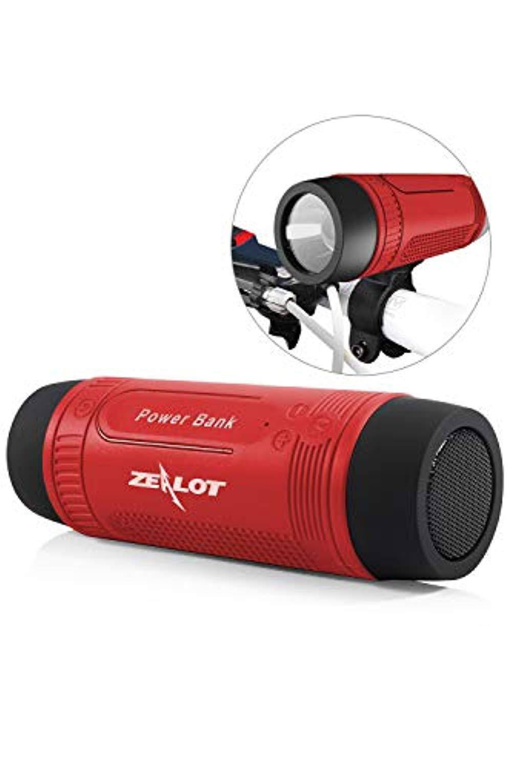 Bluetooth Bicycle Speaker Zealot S1 4000mAh Power Bank Waterproof Speakers with Full Outdoor Accessories(Bike Mount, Carabiner...)(Red)